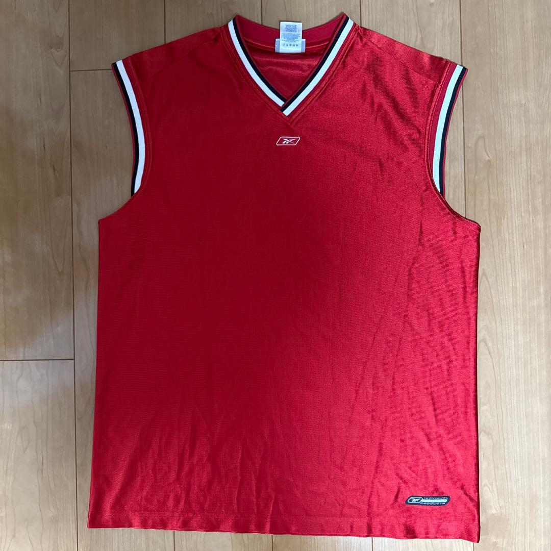 Reebok 赤 Vネック ノースリーブ L/XL バスケ 光沢 (2/4)