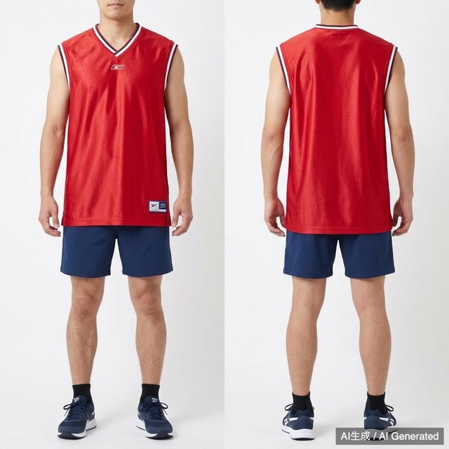 Reebok 赤 Vネック ノースリーブ L/XL バスケ 光沢