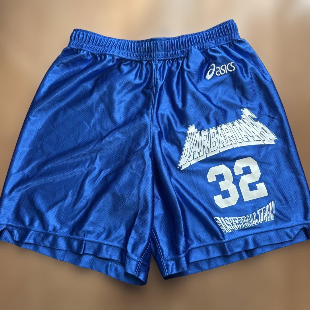 asics バスケットボールパンツ L 青 BARBARIANS 32 光沢 (1/3)