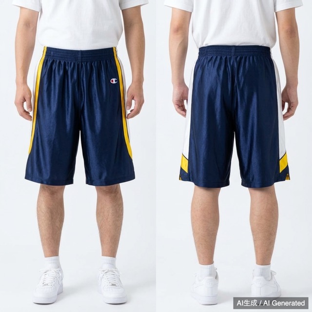 Champion バスケットボールパンツ バスパン M ネイビー/イエロー 光沢