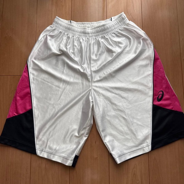 ASICS レディース バスケットボールパンツ ホワイト/ピンク/ブラック 光沢