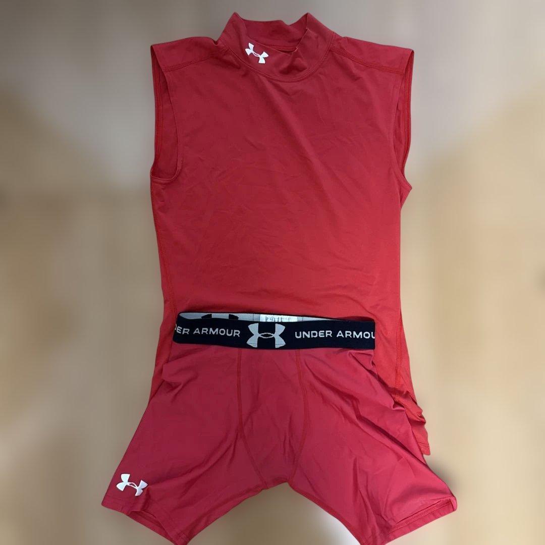 UNDER ARMOUR 赤 アンダーシャツ パンツ セットアップ (2/6)