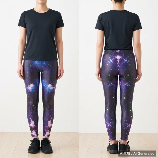 宇宙柄 スキニーレギンス 紫・黒 レディース M