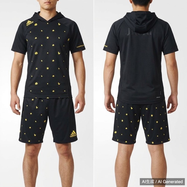 adidas フード付きジャージ上下セット 黒/黄色