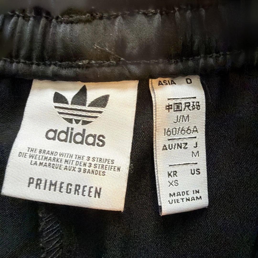 adidas ブラック ストライプ ワイドパンツ サテン光沢 M (4/5)