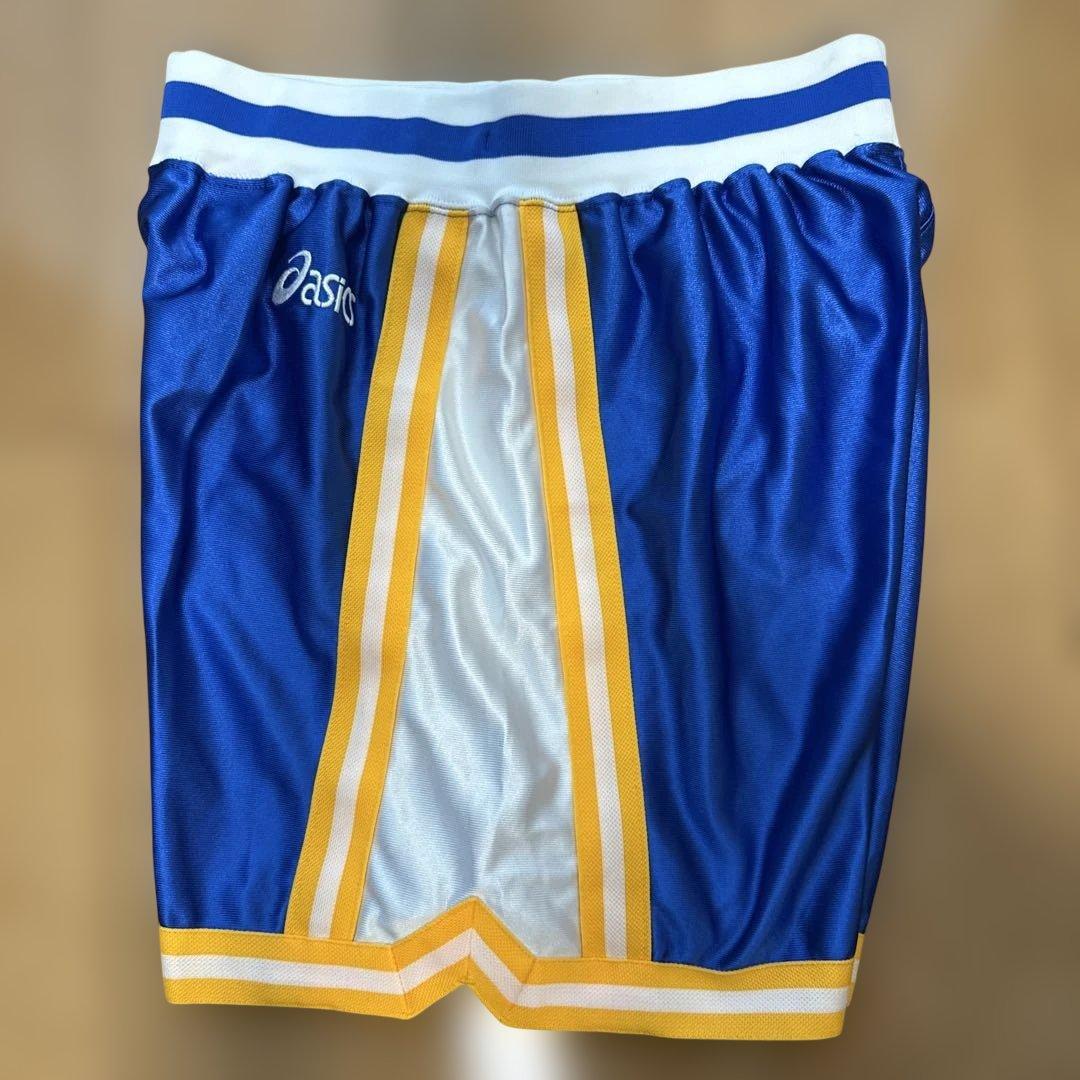 メンズ asics バスケットボールパンツ 青/白/イエロー 光沢 (3/5)