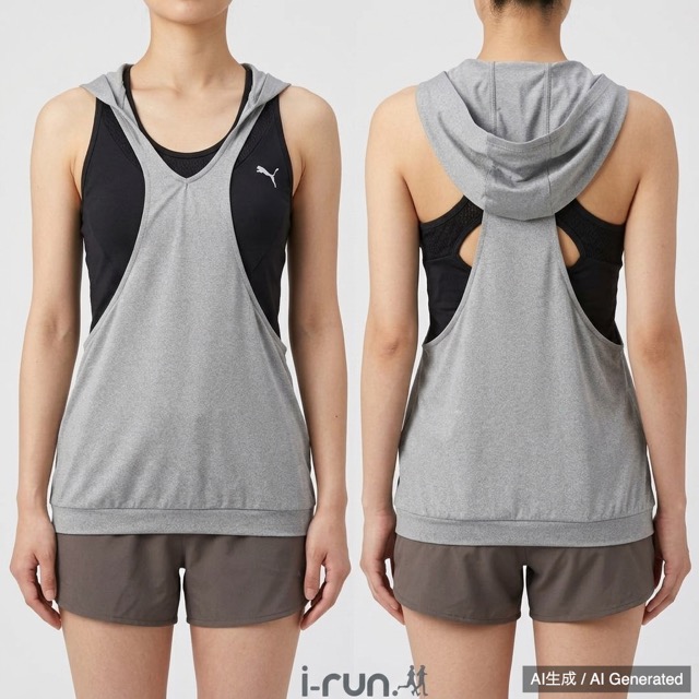 レディース Puma フード付きタンクトップ グレー/ブラック レディース L