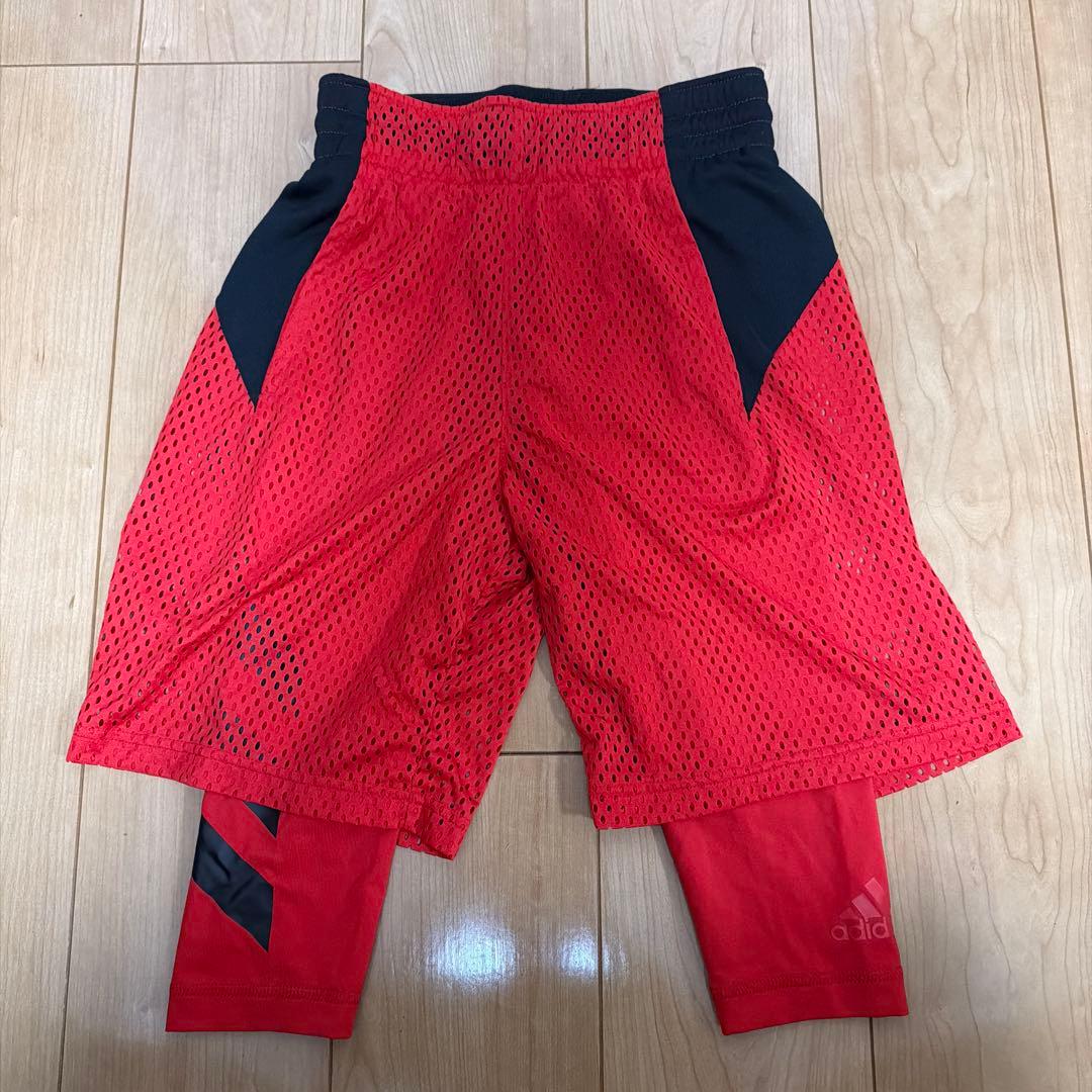 adidas バスケットボールパンツ スパッツ付き S レッド (2/4)
