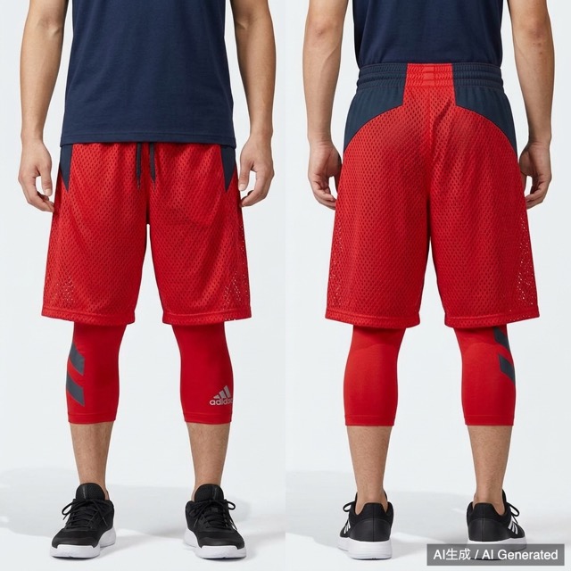adidas バスケットボールパンツ スパッツ付き S レッド