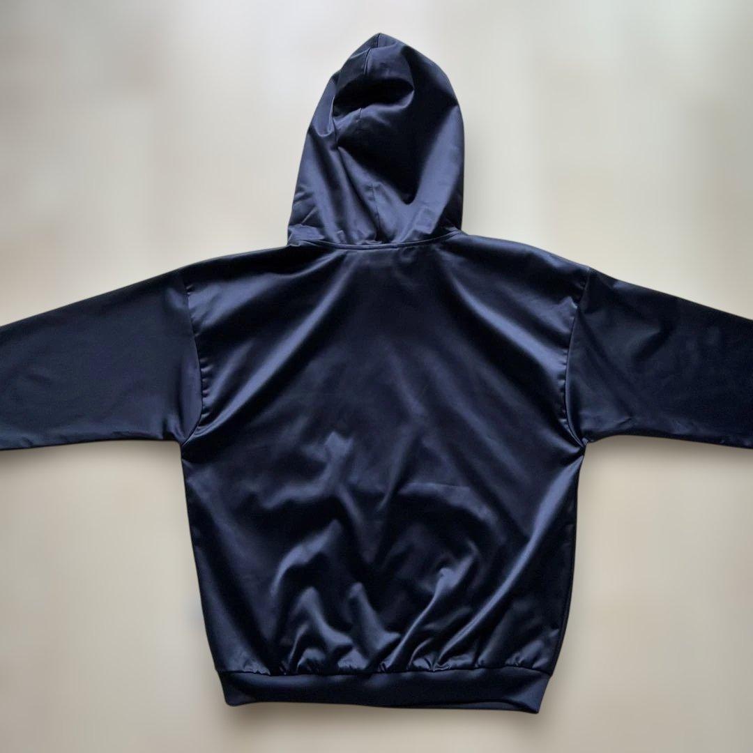 adidas 紺 パーカー レディース フーディー Mサイズ 光沢サテン (3/8)