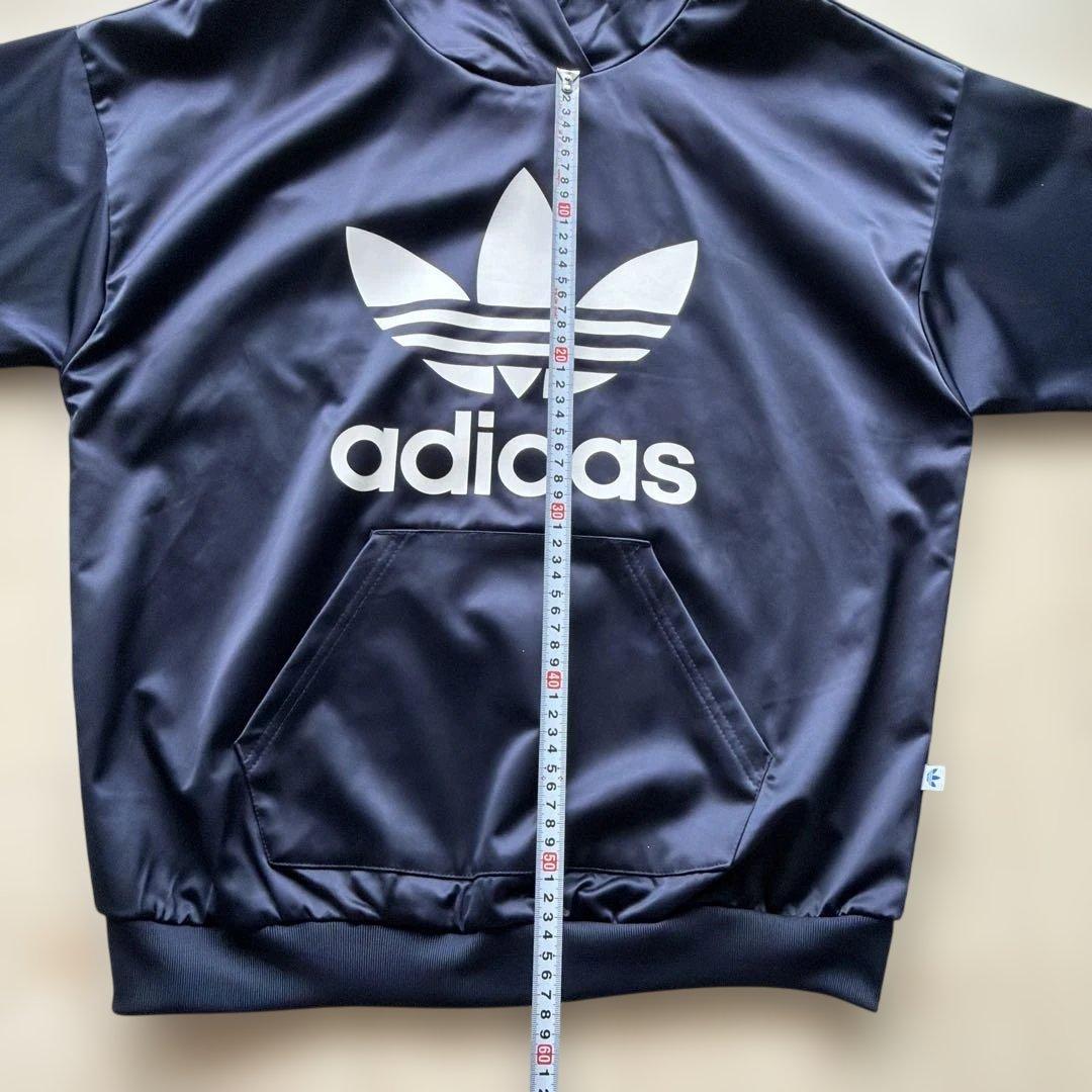 adidas 紺 パーカー レディース フーディー Mサイズ 光沢サテン (4/8)