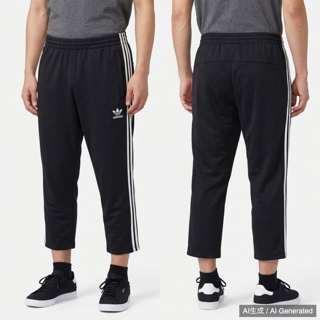 adidas 七分丈 ブラックジャージパンツ M