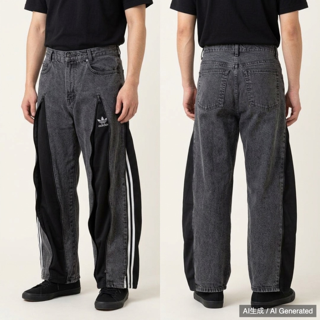 adidas リメイクデニム ジップ切替 トレフォイル (1/4)