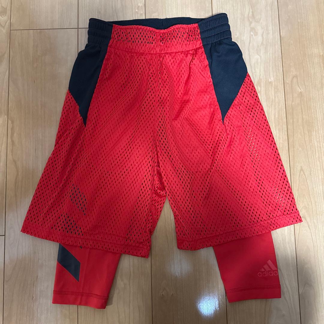 adidas バスケットボールパンツ インナー付き M レッド/ブラック (2/4)