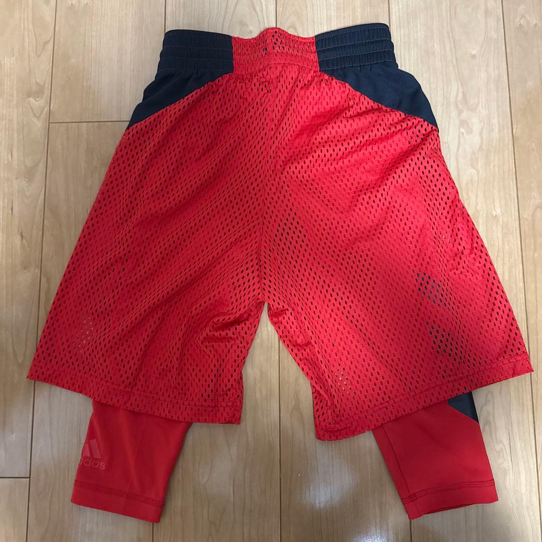 adidas バスケットボールパンツ インナー付き M レッド/ブラック (3/4)
