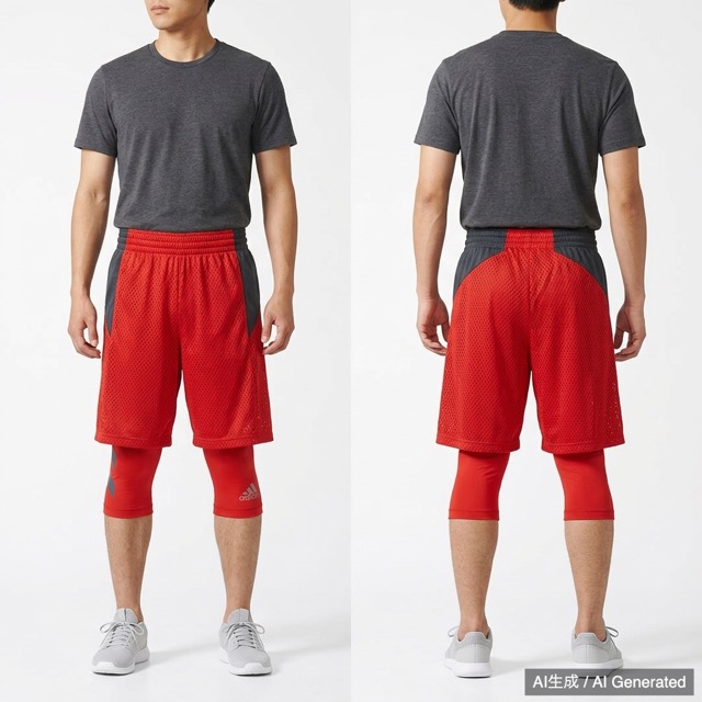 adidas バスケットボールパンツ インナー付き M レッド/ブラック
